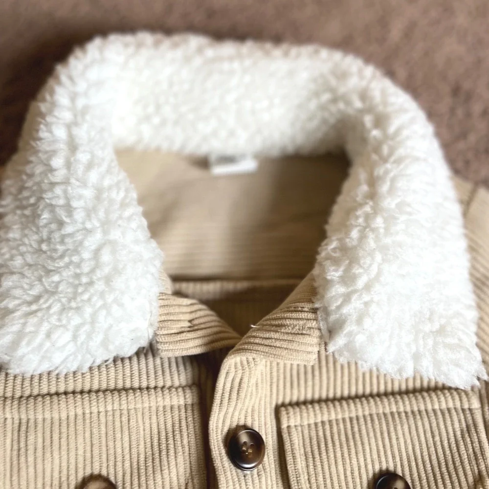 Corduroy Jacket with Faux Fur Collar Beige Button Up | 9-12 Months‎